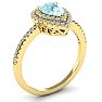 Aquamarine Ring: Aquamarine Jewelry: 1 Carat Pear Shape Aquamarine and Double Halo Diamond Ring In 14 Karat Yellow Gold Image-2