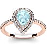 Aquamarine Ring: Aquamarine Jewelry: 1 Carat Pear Shape Aquamarine and Double Halo Diamond Ring In 14 Karat Rose Gold Image-1