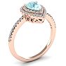 Aquamarine Ring: Aquamarine Jewelry: 1 Carat Pear Shape Aquamarine and Double Halo Diamond Ring In 14 Karat Rose Gold Image-2