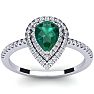 1 Carat Pear Shape Emerald and Double Halo Diamond Ring In 14 Karat White Gold Image-1