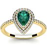 1 Carat Pear Shape Emerald and Double Halo Diamond Ring In 14 Karat Yellow Gold Image-1