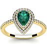 1 Carat Pear Shape Emerald and Double Halo Diamond Ring In 14 Karat Yellow Gold Image-1