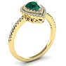1 Carat Pear Shape Emerald and Double Halo Diamond Ring In 14 Karat Yellow Gold Image-2