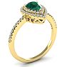 1 Carat Pear Shape Emerald and Double Halo Diamond Ring In 14 Karat Yellow Gold Image-2