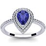 1 Carat Pear Shape Tanzanite and Double Halo Diamond Ring In 14 Karat White Gold Image-1