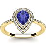 1 Carat Pear Shape Tanzanite and Double Halo Diamond Ring In 14 Karat Yellow Gold Image-1