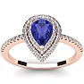 1 Carat Pear Shape Tanzanite and Double Halo Diamond Ring In 14 Karat Rose Gold Image-1