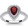 Garnet Ring: Garnet Jewelry: 1 1/5 Carat Pear Shape Garnet and Double Halo Diamond Ring In 14 Karat White Gold Image-1