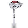 Garnet Ring: Garnet Jewelry: 1 1/5 Carat Pear Shape Garnet and Double Halo Diamond Ring In 14 Karat White Gold Image-4