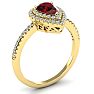 Garnet Ring: Garnet Jewelry: 1 1/5 Carat Pear Shape Garnet and Double Halo Diamond Ring In 14 Karat Yellow Gold Image-2