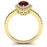 Garnet Ring: Garnet Jewelry: 1 1/5 Carat Pear Shape Garnet and Double Halo Diamond Ring In 14 Karat Yellow Gold Image-3