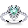 1 Carat Pear Shape Green Amethyst and Double Halo Diamond Ring In 14 Karat White Gold Image-1