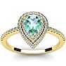 1 Carat Pear Shape Green Amethyst and Double Halo Diamond Ring In 14 Karat Yellow Gold Image-1