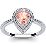 1 Carat Pear Shape Morganite and Double Halo Diamond Ring In 14 Karat White Gold Image-1