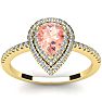 1 Carat Pear Shape Morganite and Double Halo Diamond Ring In 14 Karat Yellow Gold Image-1