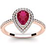 1 Carat Pear Shape Ruby and Double Halo Diamond Ring In 14 Karat Rose Gold Image-1