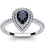 1 Carat Pear Shape Sapphire and Double Halo Diamond Ring In 14 Karat White Gold Image-1
