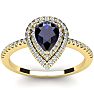 1 Carat Pear Shape Sapphire and Double Halo Diamond Ring In 14 Karat Yellow Gold Image-1