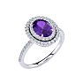 1 1/2 Carat Oval Shape Amethyst and Double Halo Diamond Ring In 14 Karat White Gold Image-2