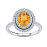 1 1/2 Carat Oval Shape Citrine and Double Halo Diamond Ring In 14 Karat White Gold Image-1
