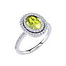 1 3/4 Carat Oval Shape Peridot and Double Halo Diamond Ring In 14 Karat White Gold Image-2