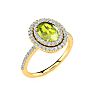 1 3/4 Carat Oval Shape Peridot and Double Halo Diamond Ring In 14 Karat Yellow Gold Image-2