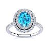 1 3/4 Carat Oval Shape Blue Topaz and Double Halo Diamond Ring In 14 Karat White Gold Image-1