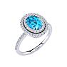 1 3/4 Carat Oval Shape Blue Topaz and Double Halo Diamond Ring In 14 Karat White Gold Image-2