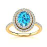1 3/4 Carat Oval Shape Blue Topaz and Double Halo Diamond Ring In 14 Karat Yellow Gold Image-1