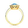 1 3/4 Carat Oval Shape Blue Topaz and Double Halo Diamond Ring In 14 Karat Yellow Gold Image-3
