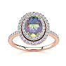 1-3/4 Carat Oval Shape Mystic Topaz Ring With Double Diamond Halo In 14 Karat Rose Gold Image-1