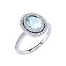 Aquamarine Ring: Aquamarine Jewelry: 1 1/2 Carat Oval Shape Aquamarine and Double Halo Diamond Ring In 14 Karat White Gold Image-2