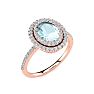 Aquamarine Ring: Aquamarine Jewelry: 1 1/2 Carat Oval Shape Aquamarine and Double Halo Diamond Ring In 14 Karat Rose Gold Image-2