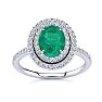 1 1/2 Carat Oval Shape Emerald and Double Halo Diamond Ring In 14 Karat White Gold Image-1