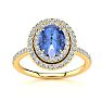 1 1/2 Carat Oval Shape Tanzanite and Double Halo Diamond Ring In 14 Karat Yellow Gold Image-1