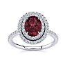 Garnet Ring: Garnet Jewelry: 1 3/4 Carat Oval Shape Garnet and Double Halo Diamond Ring In 14 Karat White Gold Image-1
