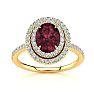 Garnet Ring: Garnet Jewelry: 1 3/4 Carat Oval Shape Garnet and Double Halo Diamond Ring In 14 Karat Yellow Gold Image-1