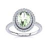 1 1/2 Carat Oval Shape Green Amethyst and Double Halo Diamond Ring In 14 Karat White Gold Image-1