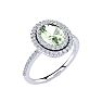 1 1/2 Carat Oval Shape Green Amethyst and Double Halo Diamond Ring In 14 Karat White Gold Image-2
