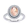 1-1/2 Carat Oval Shape Morganite and Double Halo Diamond Ring In 14 Karat White Gold Image-1