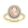 1-1/2 Carat Oval Shape Morganite and Double Halo Diamond Ring In 14 Karat Yellow Gold Image-1