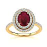 2 Carat Oval Shape Ruby and Double Halo Diamond Ring In 14 Karat Yellow Gold Image-1