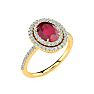 2 Carat Oval Shape Ruby and Double Halo Diamond Ring In 14 Karat Yellow Gold Image-2