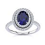 2 Carat Oval Shape Sapphire and Double Halo Diamond Ring In 14 Karat White Gold Image-1