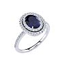 2 Carat Oval Shape Sapphire and Double Halo Diamond Ring In 14 Karat White Gold Image-2