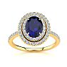 2 Carat Oval Shape Sapphire and Double Halo Diamond Ring In 14 Karat Yellow Gold Image-1