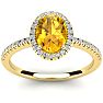 1 1/4 Carat Oval Shape Citrine and Halo Diamond Ring In 14 Karat Yellow Gold Image-1