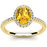 1 1/4 Carat Oval Shape Citrine and Halo Diamond Ring In 14 Karat Yellow Gold Image-1