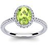 1 1/2 Carat Oval Shape Peridot and Halo Diamond Ring In 14 Karat White Gold Image-1