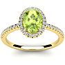 1 1/2 Carat Oval Shape Peridot and Halo Diamond Ring In 14 Karat Yellow Gold Image-1